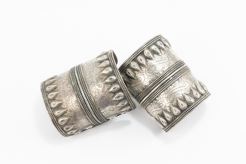 Lot 49: A Pair of Afghan Turkman Tribe Silver Bracelets...