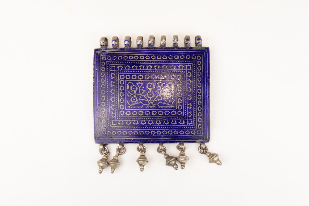 Lot 58: A Tribal Multan Silver & Enamel Rectangular Pendant...