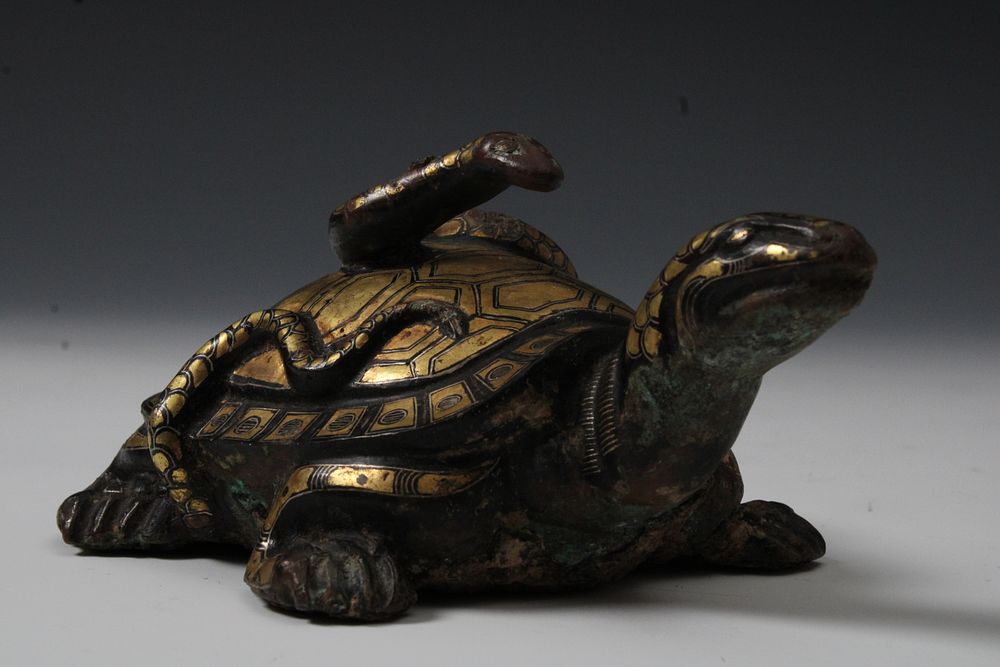 Lot 78: A Rare Chinese Bronze Tortoise with Gold Inlay...