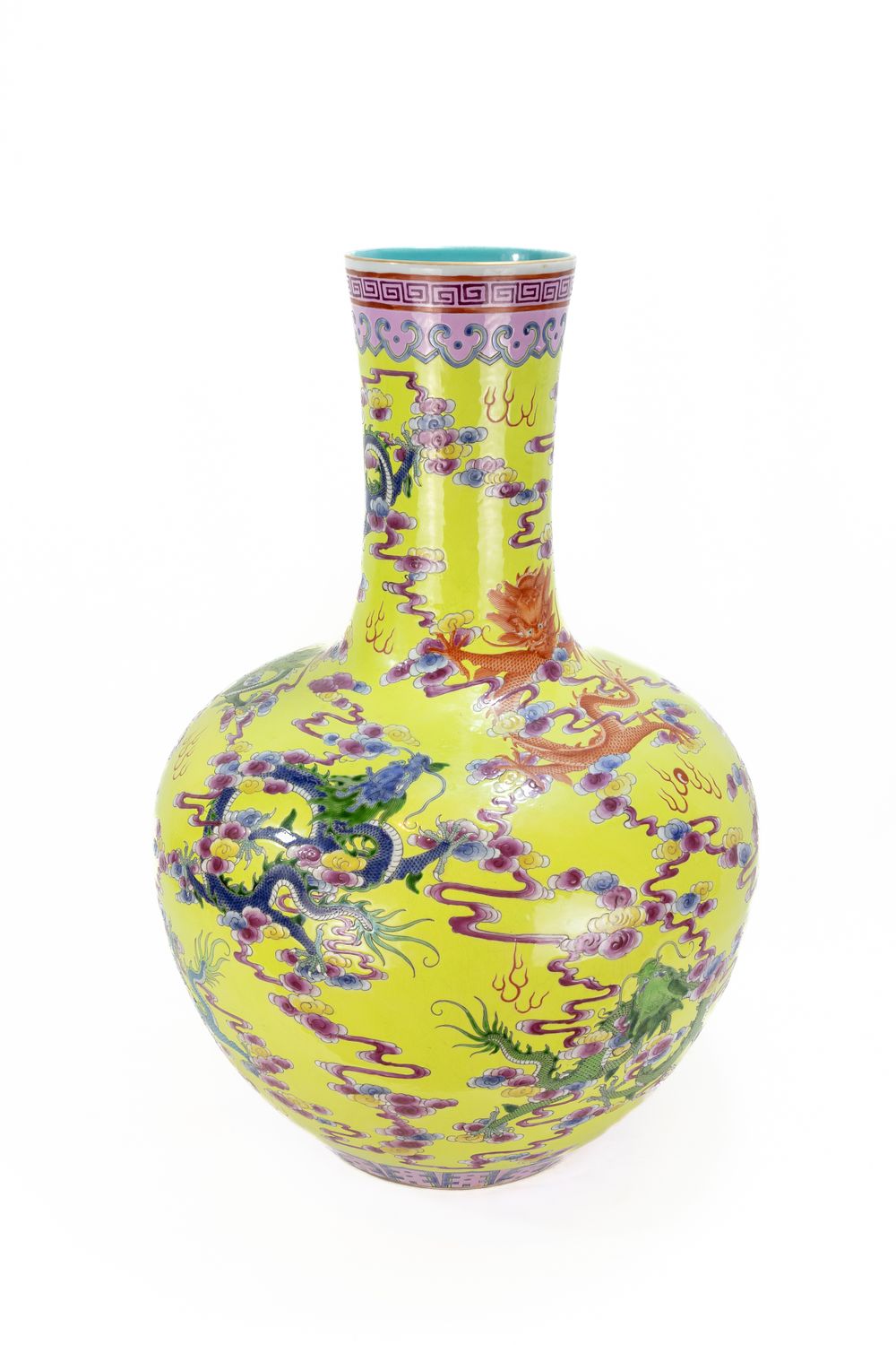 Lot 101: A Large Chinese Porcelain Yellow Ground Famille Rose...