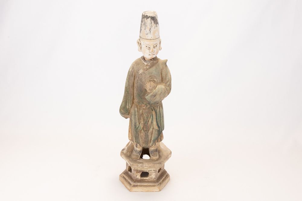 Lot 111: A Chinese Tall Pottery Attendant with Movable Head...
