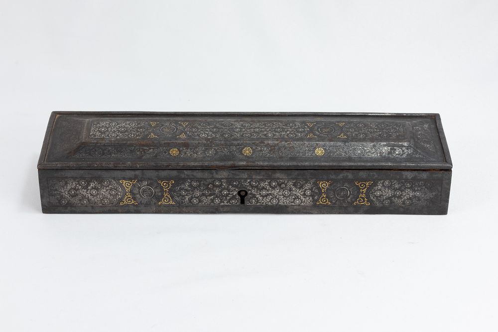 Lot 122: An Indo-Persian Iron Qalamdan Pen Box Decorated with...