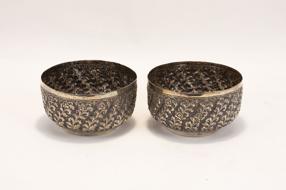 Lot 130: A Pair of Indian Silver Bowls Decorated with...