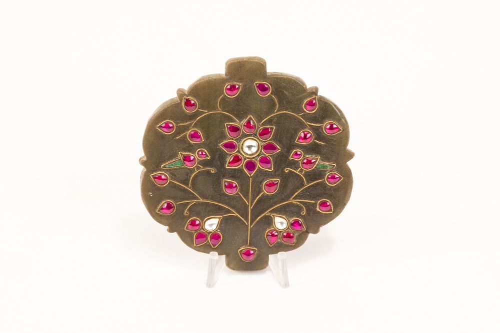 Lot 139: An Indian Mughal-Style Green Jade Pendant Decorated with...