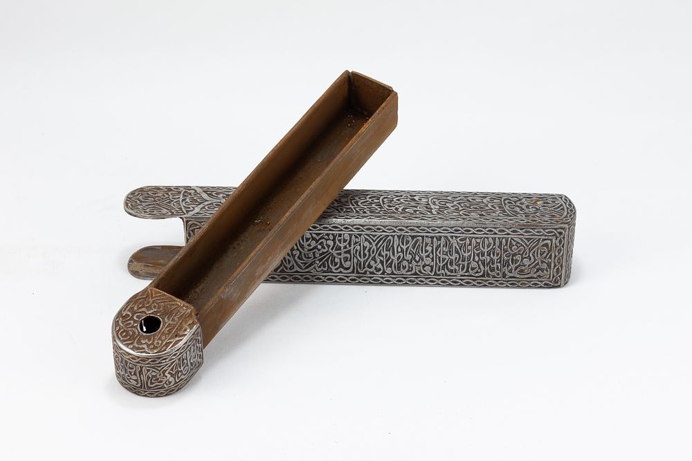 Lot 169: An Islamic Persian Iron Qalamdan Pen Box &...