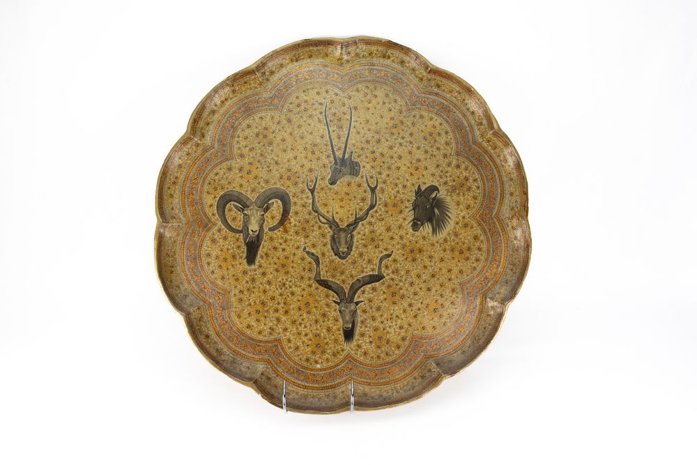 Lot 203: A Rare Islamic Kashmiri Paper Mache Tray Decorated...
