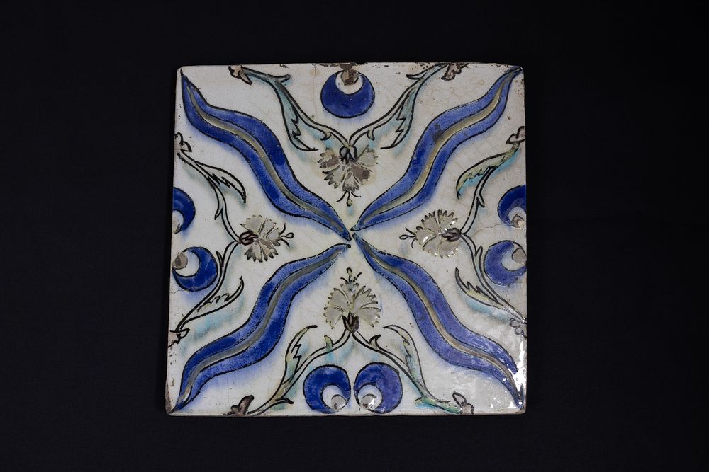 Lot 251: A Rare Ottoman Ceramic Tile with a Chintamani...