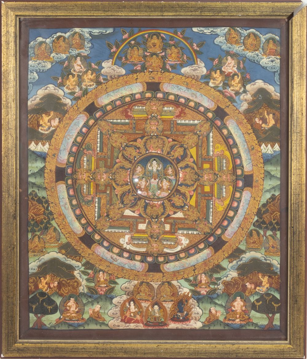 Lot 264: A Tibetan Nepalese Thangka Painting Decorated with Gold...