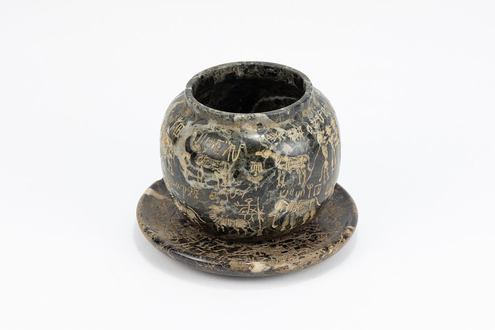 Lot 274: A Middle Eastern Stone Saucer and Pot with...