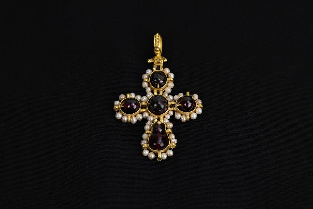 Lot 280: An Eastern European Byzantine Gold Cross Pendant Decorated...