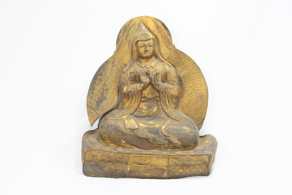 Lot 68: A Rare Tibetan Bronze Gilt Plaque of Tsongkhapa...