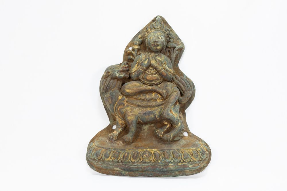 Lot 71: A Rare Tibetan Bronze Gilt Plaque of Samantabhadra...