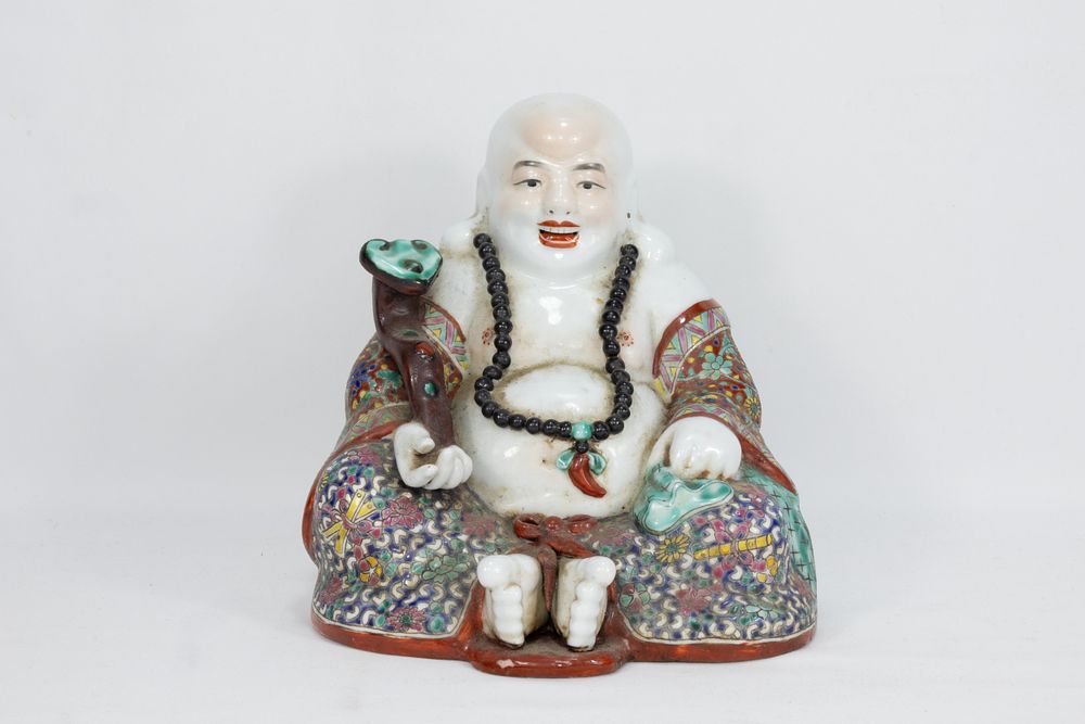 Lot 131: A Chinese Famille Rose Porcelain Happy Buddha Statue...