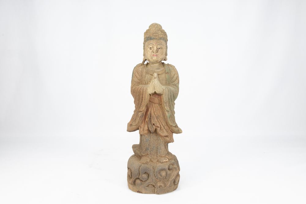 Lot 132: A Chinese Wooden Carving Figure of a Standing...