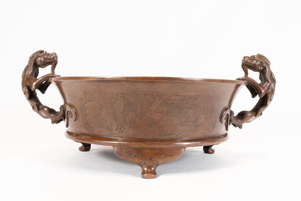 Lot 142: A Large Chinese Copper Incense Burner with 2...