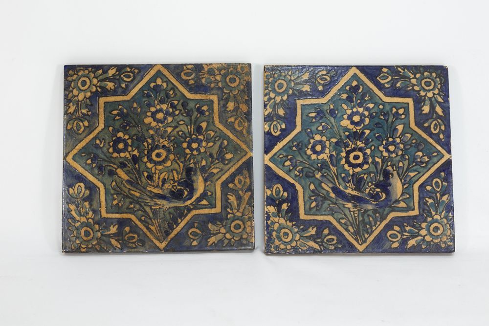 Lot 163: A Pair of Islamic Persian Qajar Style Tiles...