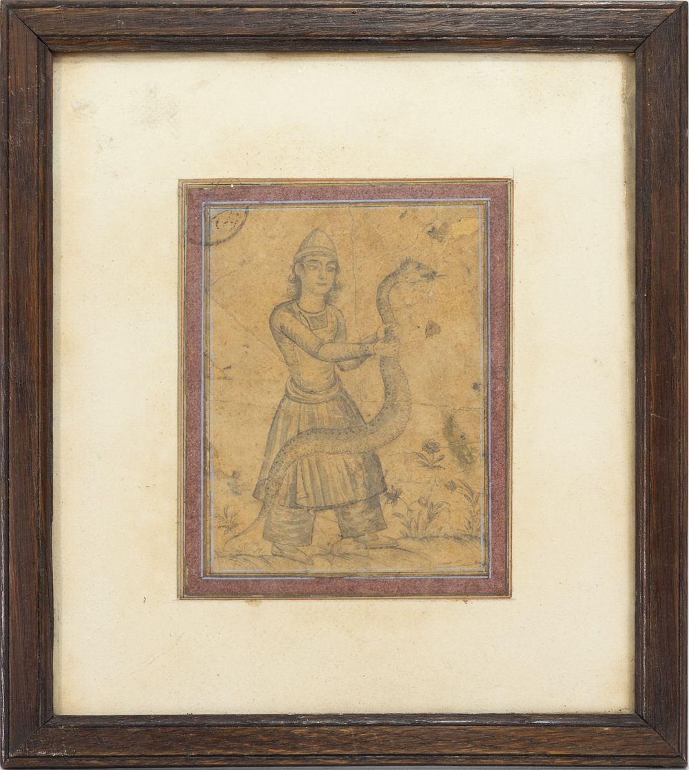 Lot 171: An Islamic Zand Drawing of a Man Fighting...