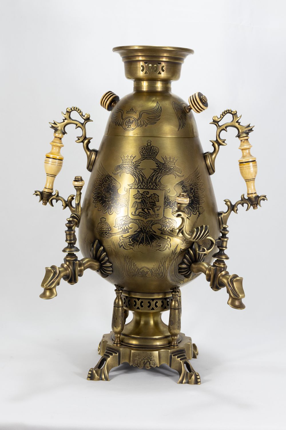 Lot 309: A Russian Brass Samovar with 2 Taps Decorated...