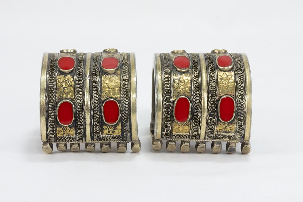 Lot 312: A Pair of Turkmen Yomud Style White Metal...