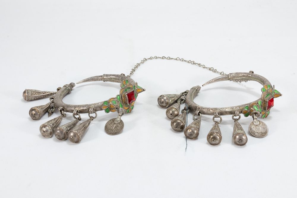 Lot 316: A Pair of Tribal Berber Silver Earrings Decorated...