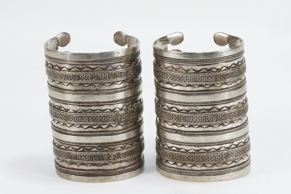 Lot 320: A Rare Pair of Tribal Afghan Turkmen Silver...