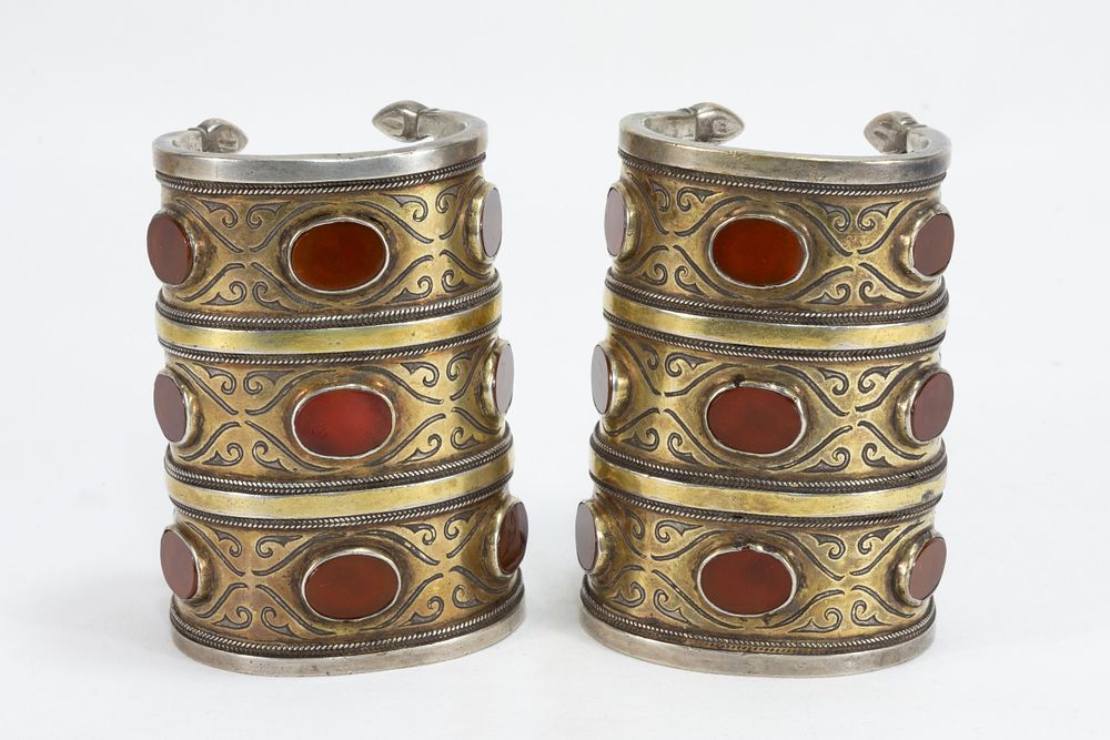 Lot 321: A Pair of Tribal Afghan Turkmen Silver Gilded...