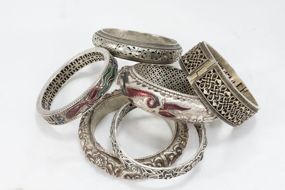 Lot 339: A Collection of 6 Tribal Chinese Tibetan White...