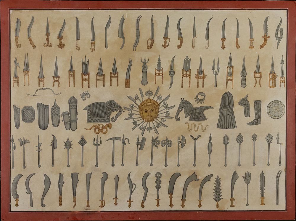 Lot 49: An Indian Painting Depicting the Weapons used in...