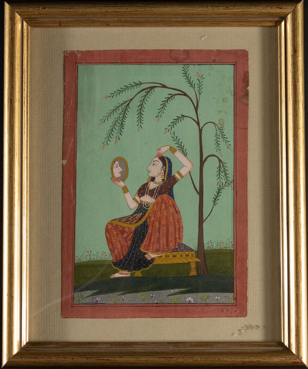 Lot 81: An Indian Minatare Painting Depicting a Woman Looking...