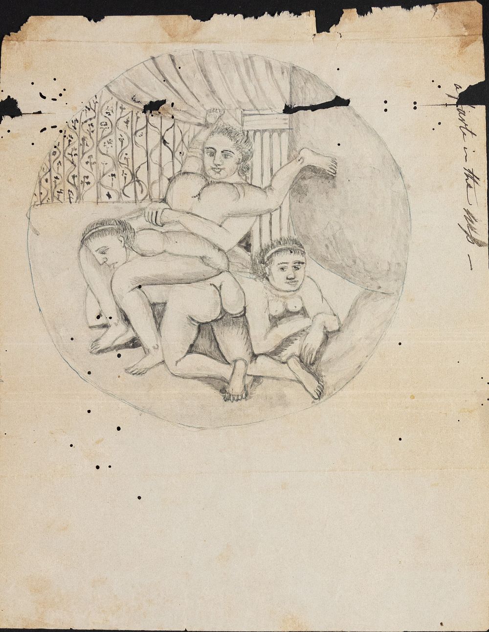 Lot 82: A British Indian Charcoal Work of an Erotic...