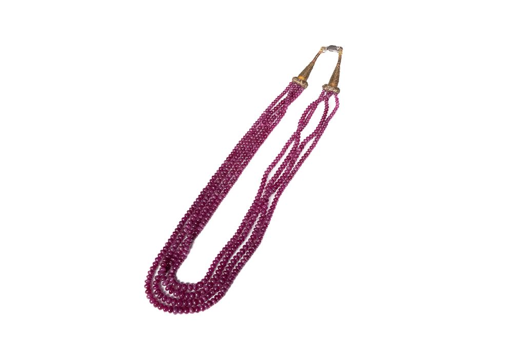 Lot 89: An Indian 4 Strand Ruby Gemstone Necklace.
