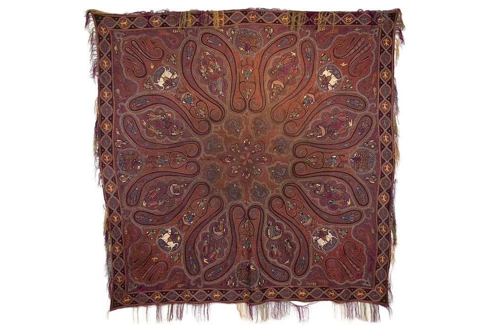 Lot 92: An Indian Silk Embroidered Square Shawl (Amli Rumal),...