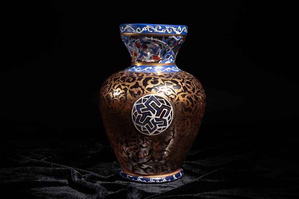 Lot 116: A Continental Glass Enamelled Vase, Decorated with Floral...