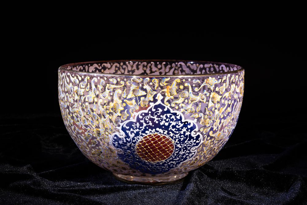 Lot 119: A Continental Enamelled Glass Bowl, Decorated with Floral...