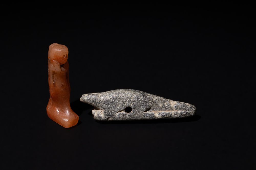 Lot 200: A Lot of an Egyptian Steatite Lizard Amulet...