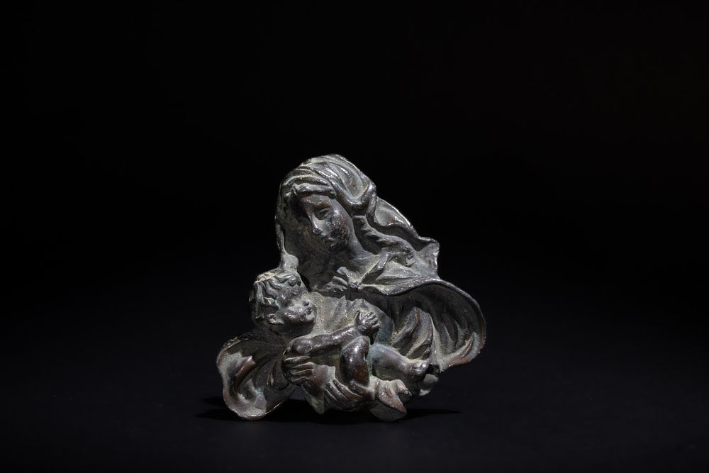Lot 233: A Bronze Bust Plaque Representing Mary & Child,...