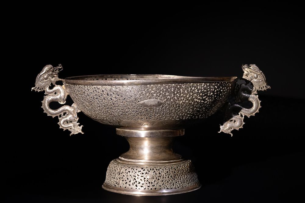 Lot 155: A Chinese Tibetan Silver Twin Handled Fruit Bowl,...