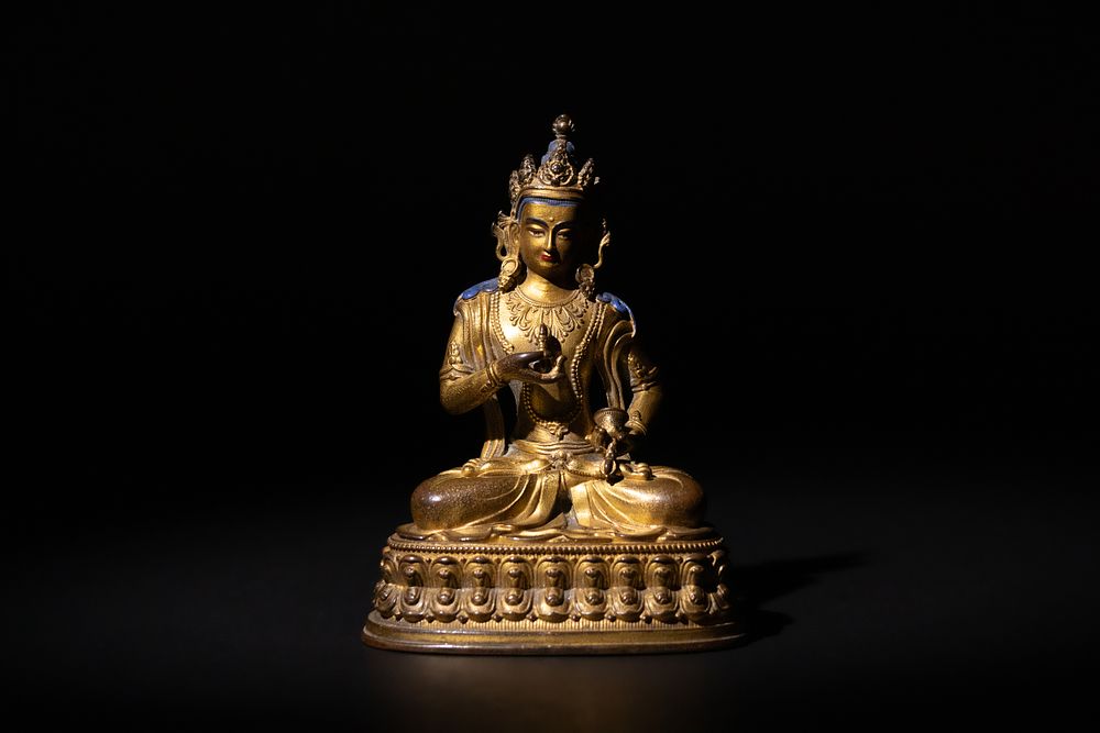 Lot 195: A Tibetan Bronze Gilt Vajrasattva Buddhist Statue, 19th...