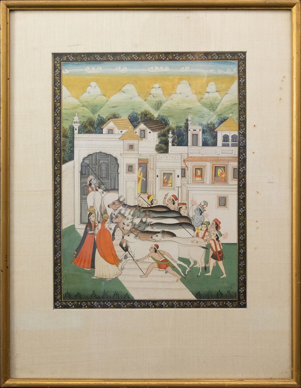 Lot 227: An Indian Miniature Painting Depicting a Ceremonial Cattle...