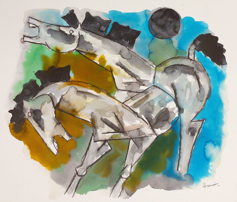 Lot 232: M.F. Husain, "Untitled", Water Colour.