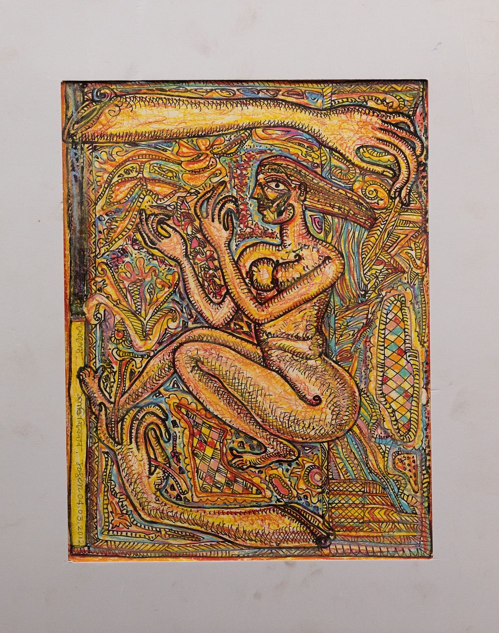 Lot 233: Jogen Chowdhury, "Untitled", Pen Ink Pastel on Paper,...