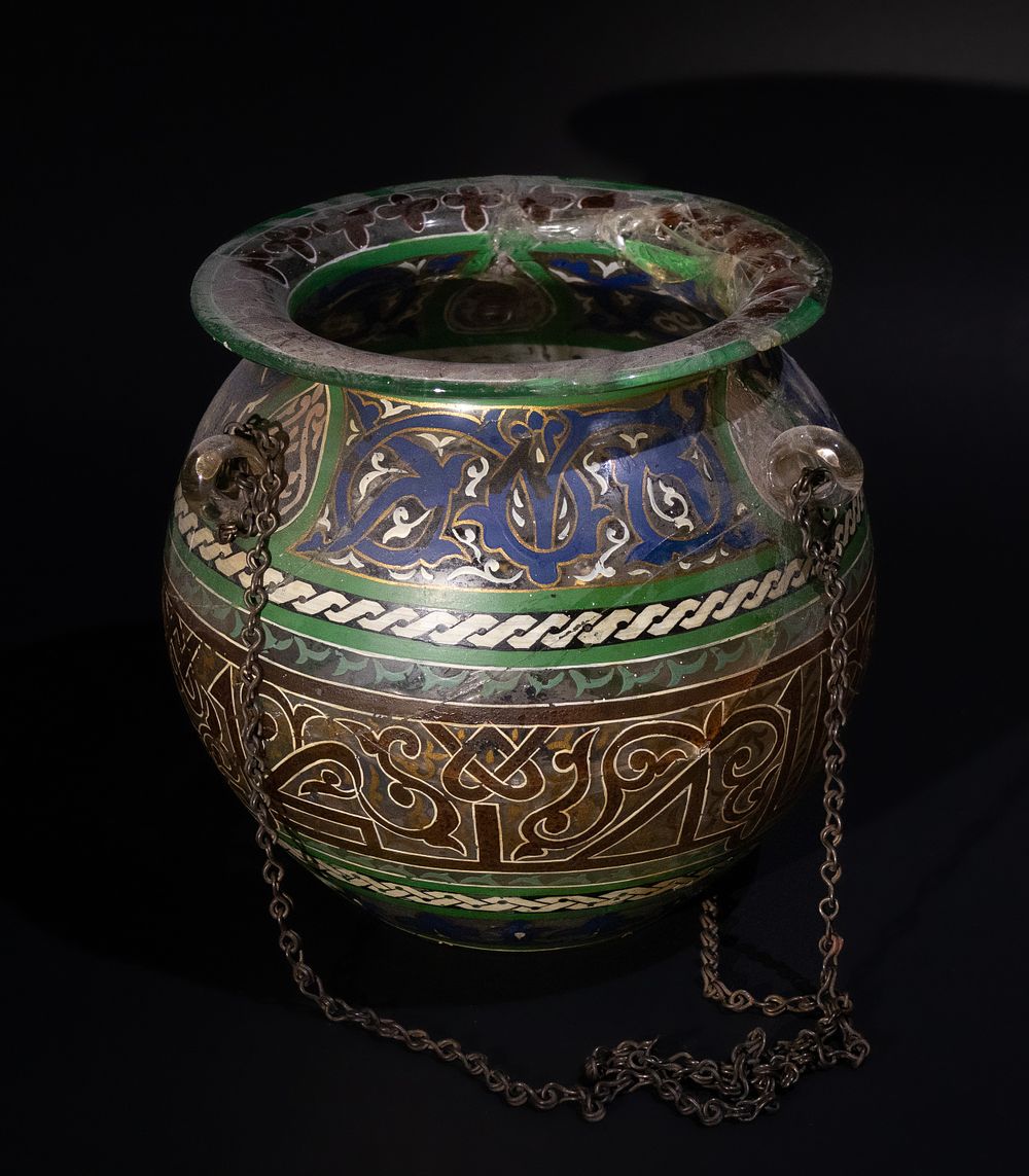 Lot 279: An Islamic Painted Glass Mosque Lamp with 3...