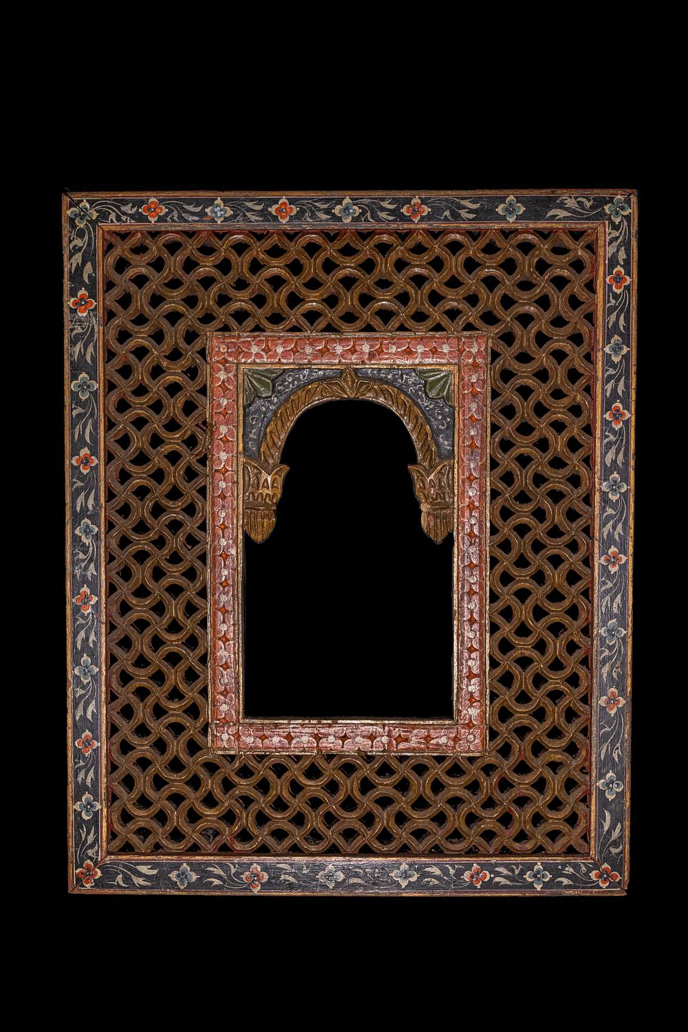 Lot 281: An Islamic Moroccan Hand Painted Wooden Mirror Frame,...