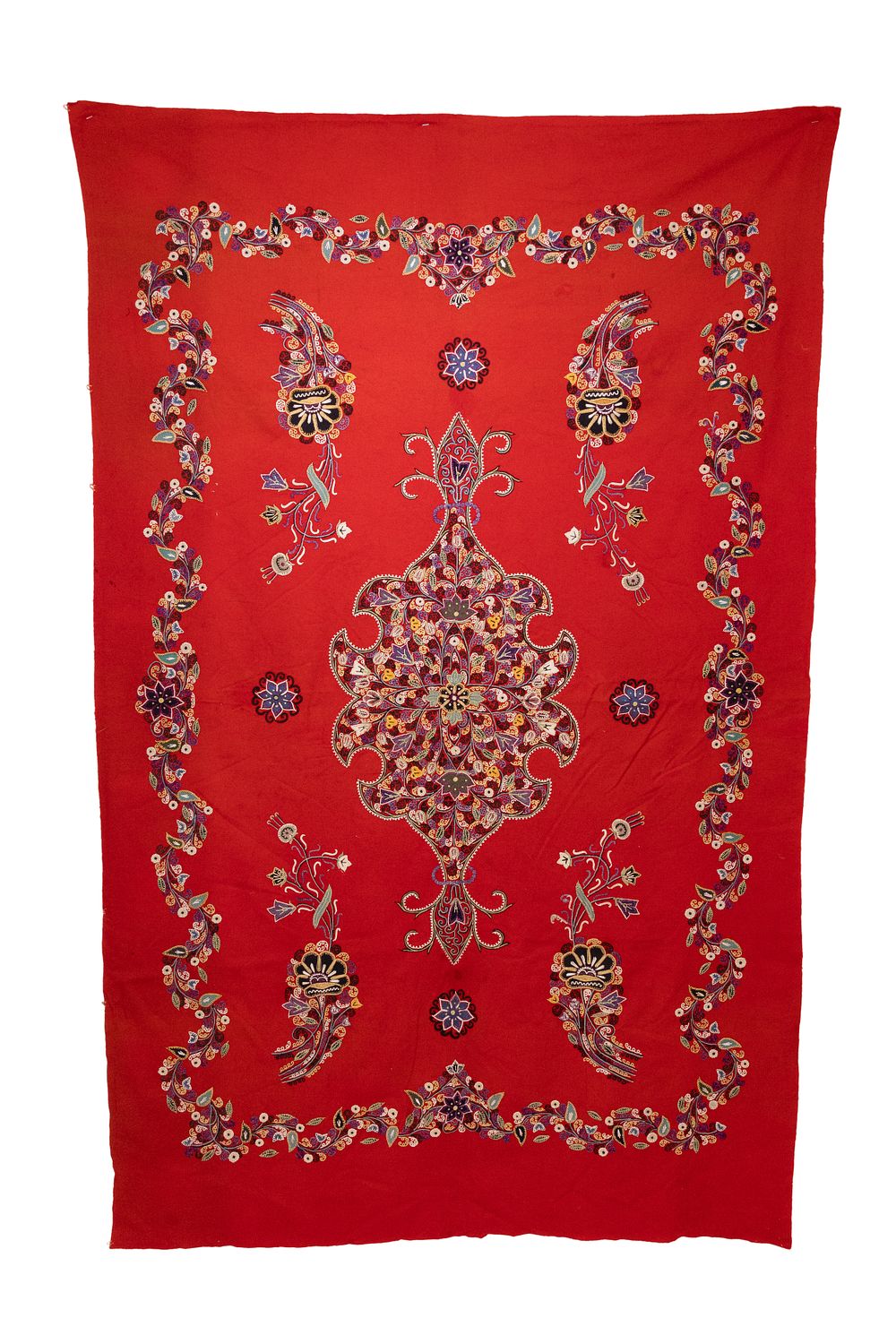 Lot 329: A Persian Rasht Embroidered Panel, Late 19th Century.