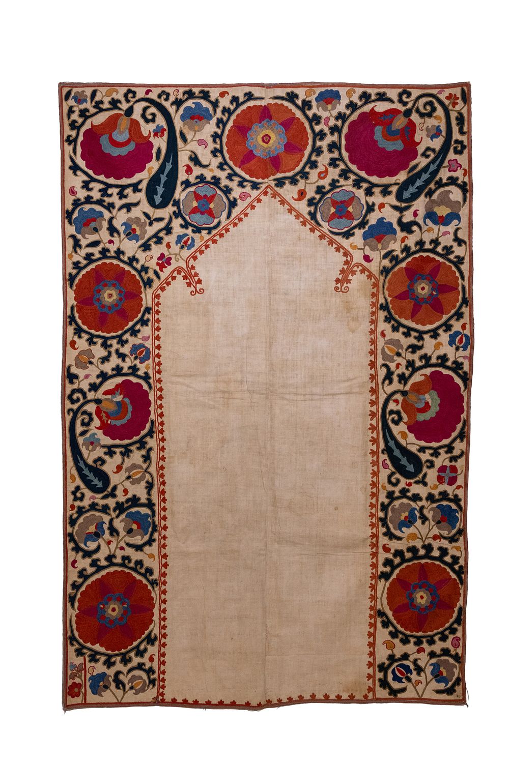 Lot 330: An Uzbek Silk on Cotton Suzani Embroidered Prayer...