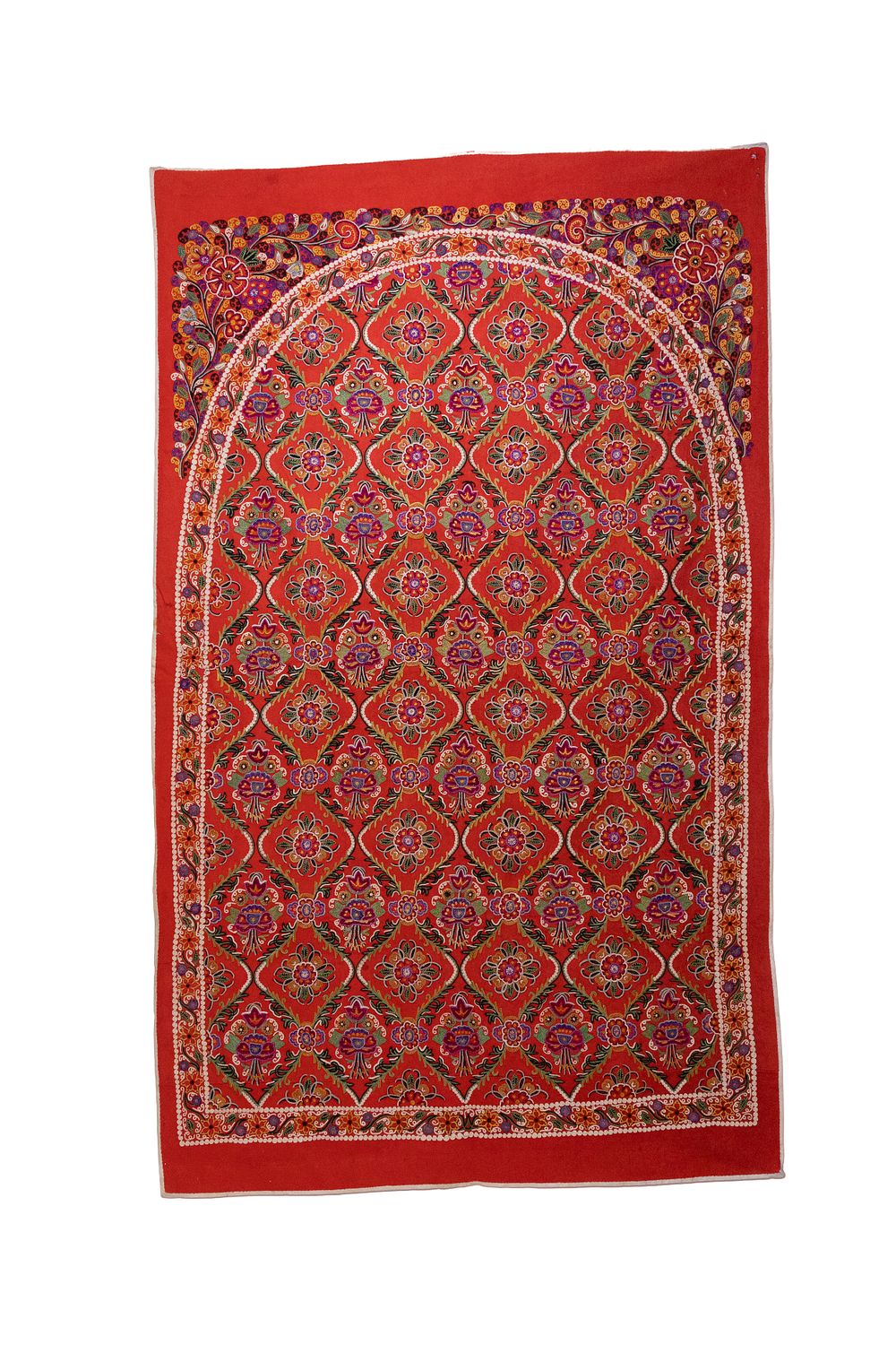 Lot 332: A Persian Rasht Silk on Wool Embroidered Prayer...