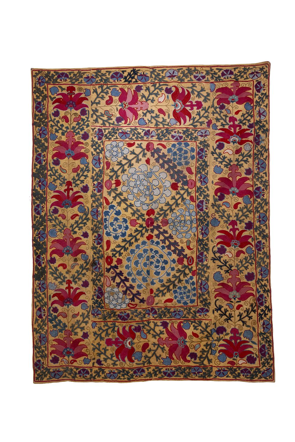 Lot 333: An Uzbek Silk on Silk Suzani Embroidery, 19th...