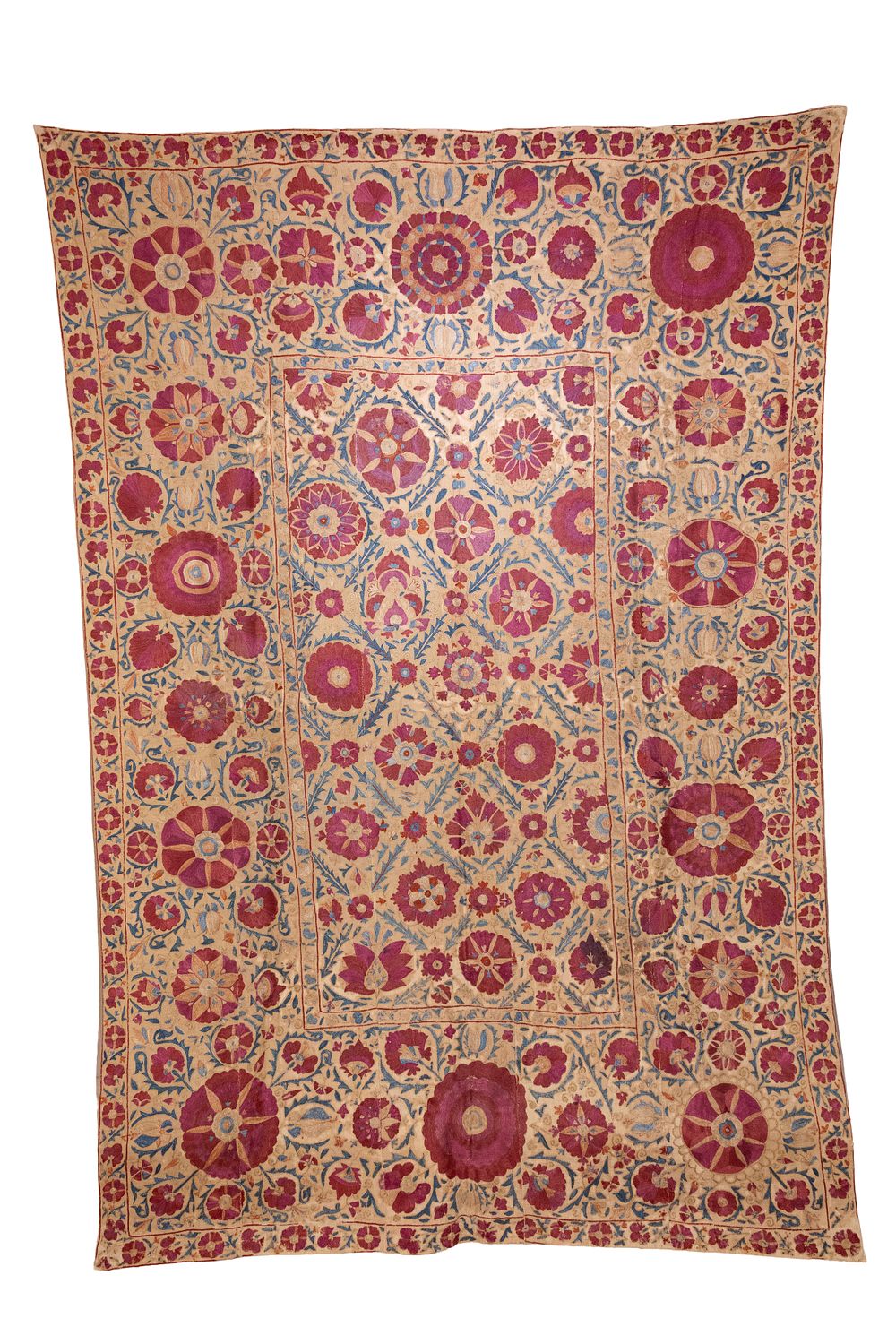 Lot 335: An Uzbek Silk on Cotton Suzani Embroidered Curtain...
