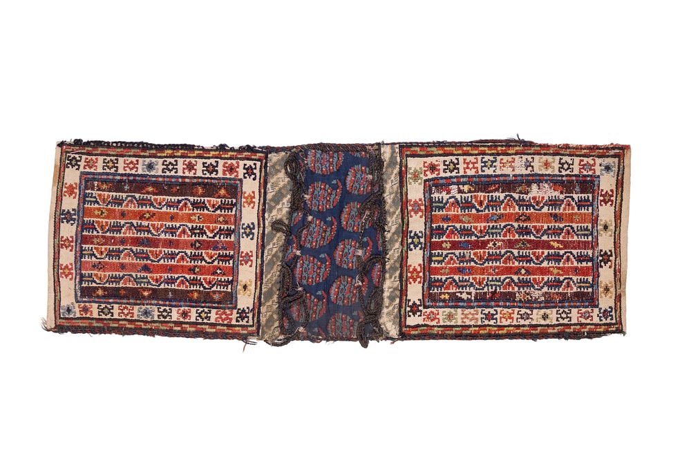 Lot 340: A Persian Soumak Wool Miniature Khorjin Saddlebag, 19th...
