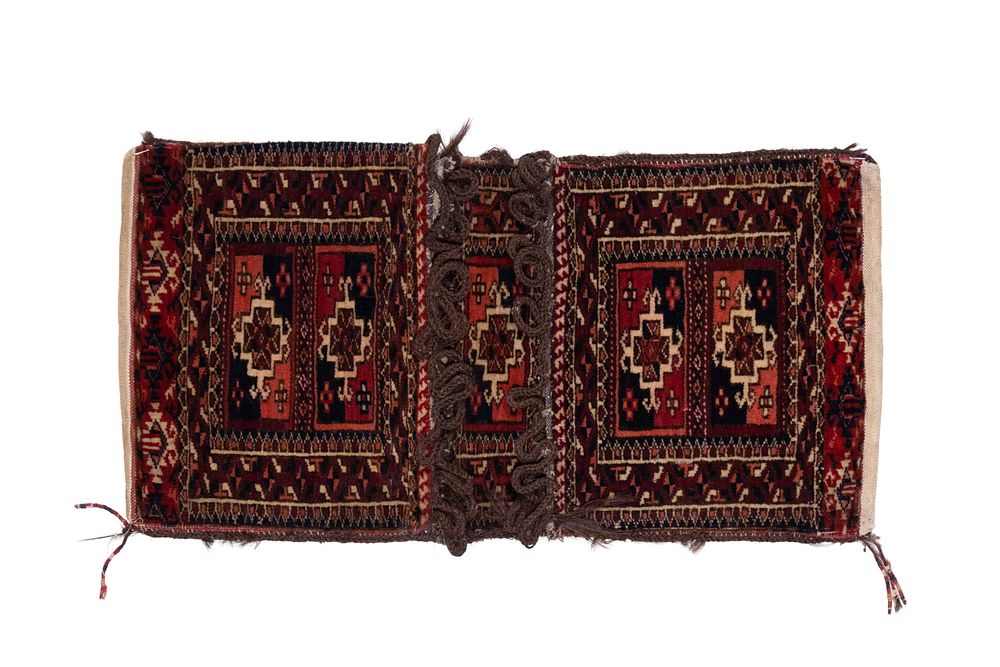 Lot 341: A Turkoman Tekke Miniature Wool Khorjin Saddle Bag,...